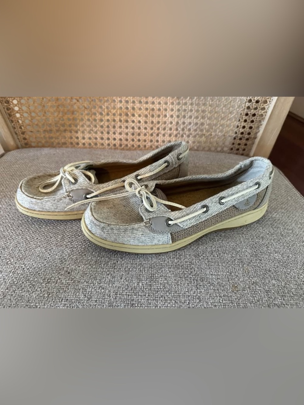 Sperry Beige Canvas Leather-Trim Moccasin Boat Shoes